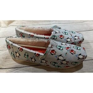 Toms Alpargata Gray Winter Penguins Faux Fur Slip On Flat Shoes Sz 11 New in Box
